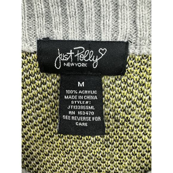 Just Polly Pullover Smiley Sweater, Gray and Yellow, Girls M Pre-owned - Picture 3 of 5